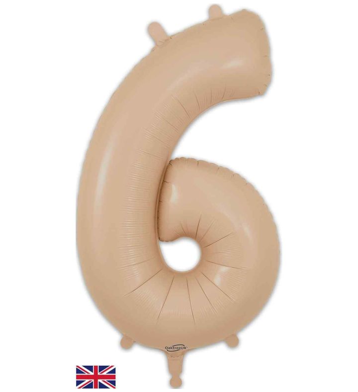 34" Matte Nude Number 6 Oaktree Foil Balloon