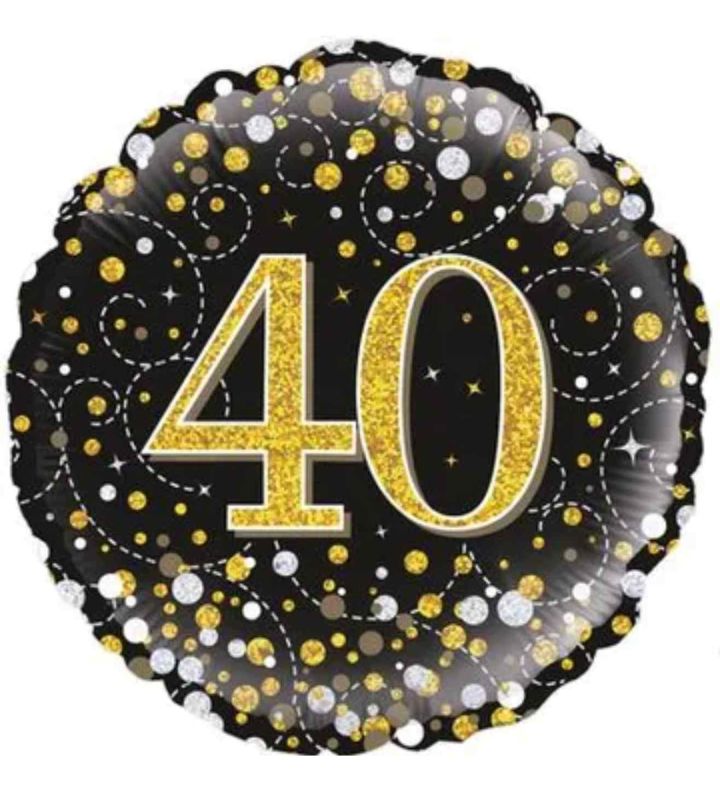 18" Oaktree Sparkling Fizz 40th Birthday Black/Gold Round