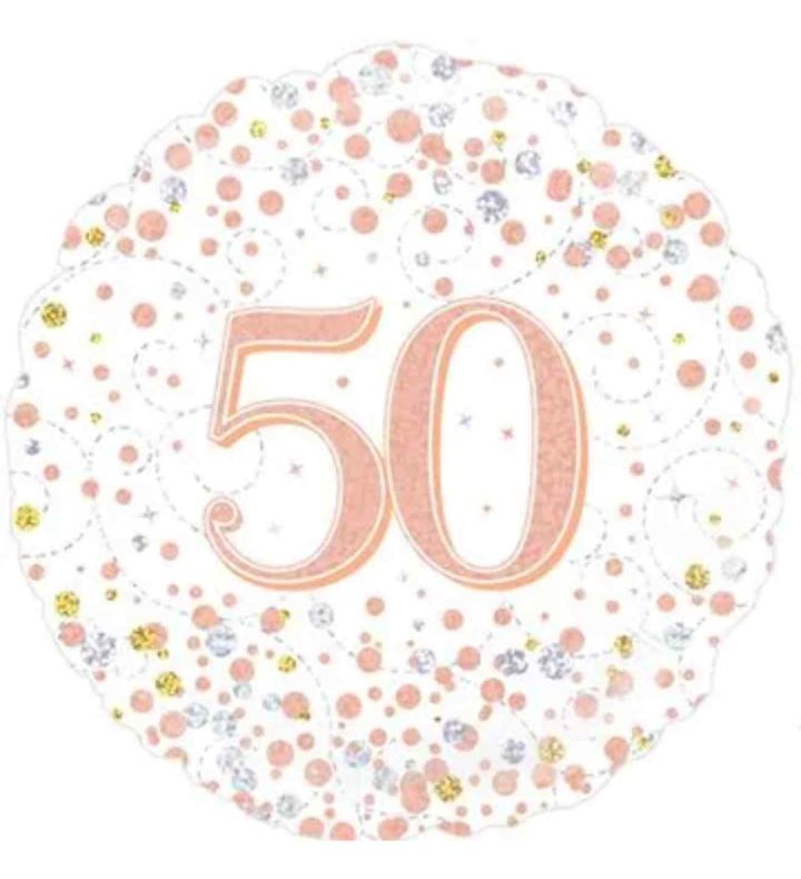 18" Oaktree Sparkling Fizz 50th Birthday White/Rose Gold Foil Balloon