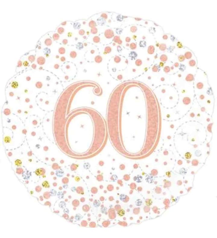 18" Oaktree Sparkling Fizz 60th Birthday White/Rose Gold Foil Balloon