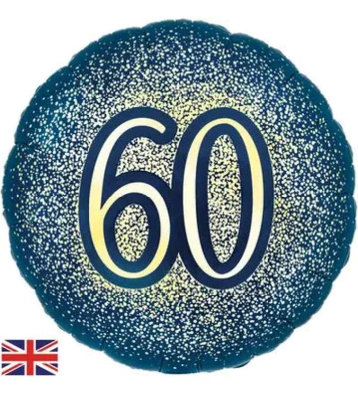 18" Oaktree Navy Gold Metallic Glitter 60th Birthday