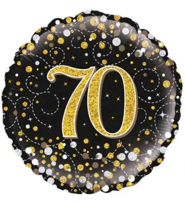 18" Oaktree Sparkling Fizz 70th Birthday Black/Gold Round