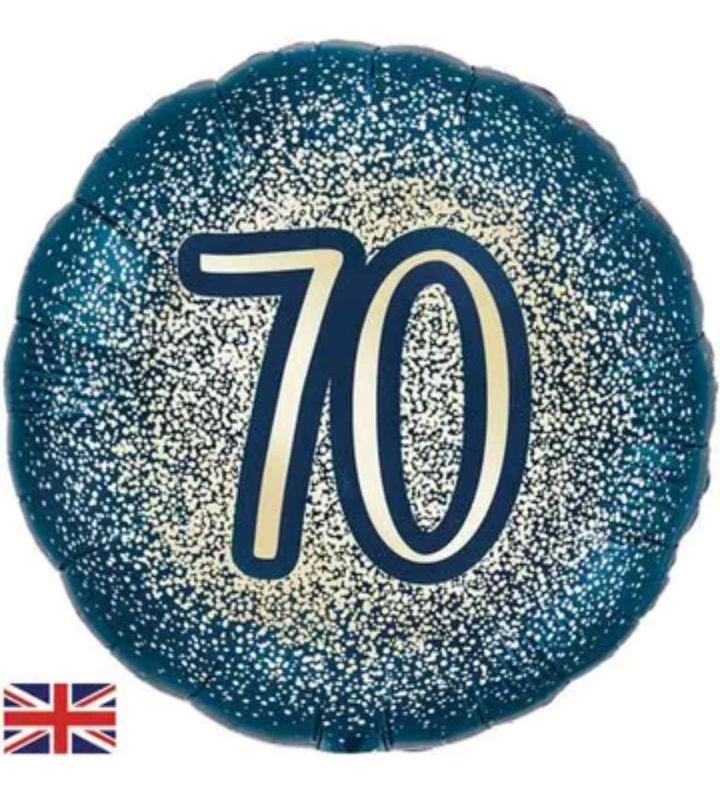 18" Oaktree Navy Gold Metallic Glitter 70th Birthday