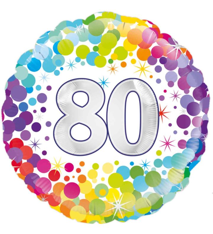 18" Oaktree 80th Birthday Colourful Confetti Round Foil Balloon