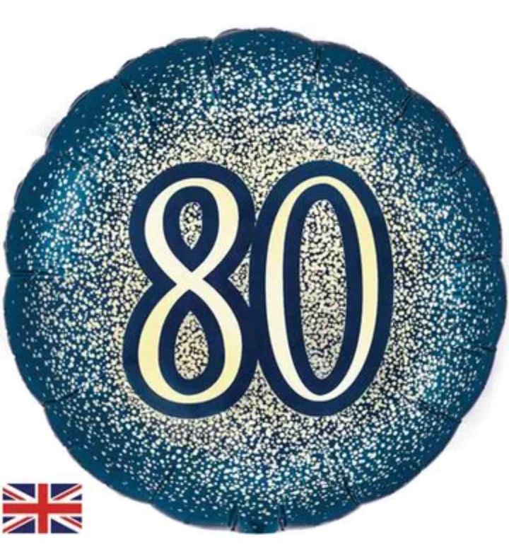 18" Oaktree Navy Gold Metallic Glitter 80th Birthday