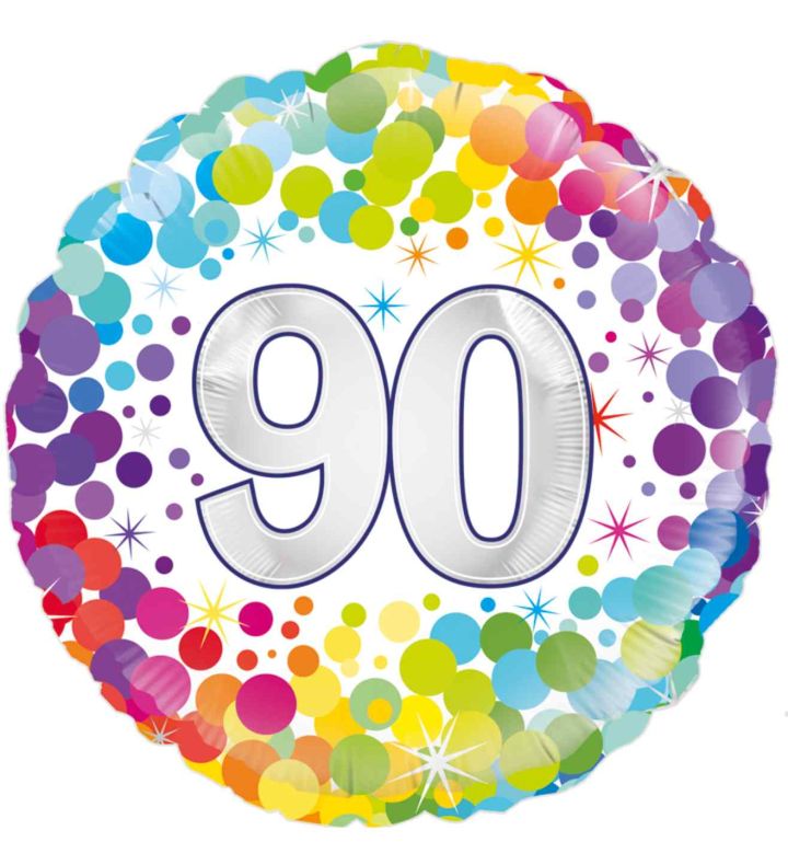 18" Oaktree 90th Birthday Colourful Confetti Round Foil Balloon
