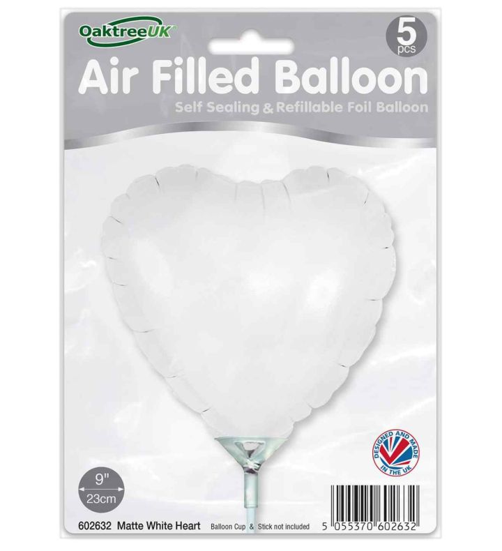 9" Oaktree Matte White Heart 5pcs