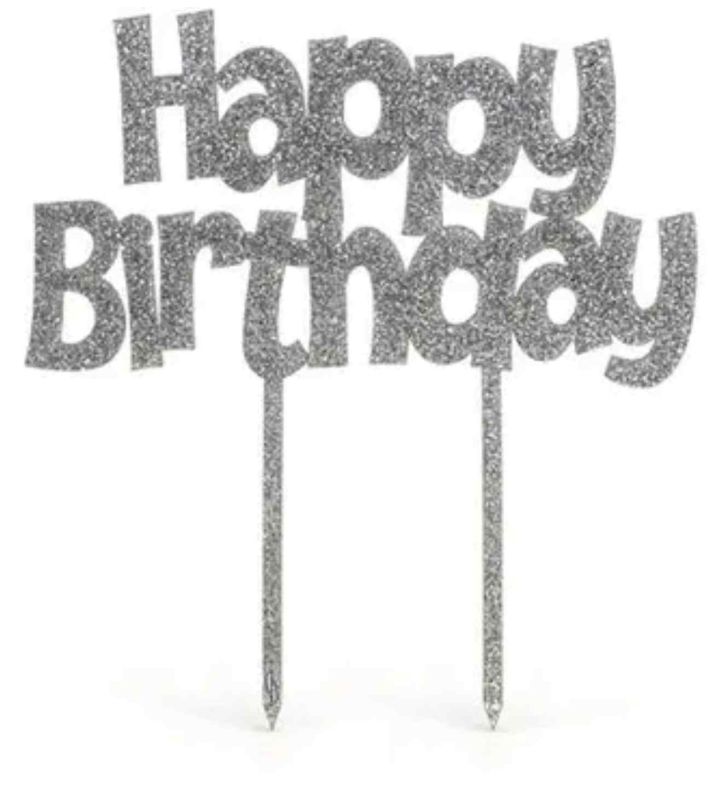 Acrylic Silver Glitter Happy Birthday Cake Topper