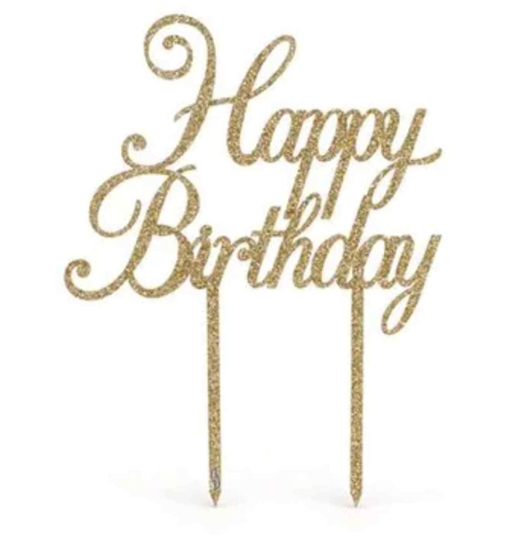 Acrylic Sparkling Fizz Gold Happy Birthday Cake Topper
