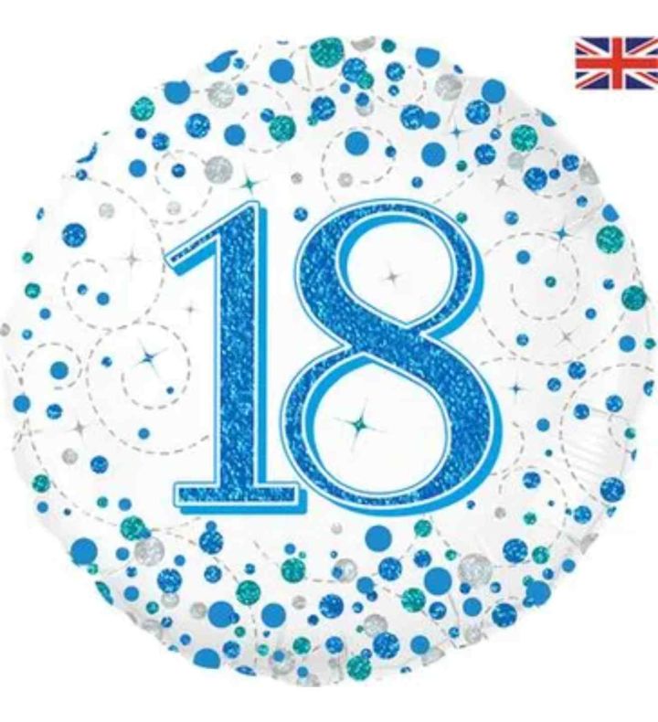 18" Oaktree Sparkling Fizz 18th Birthday White/Blue Round