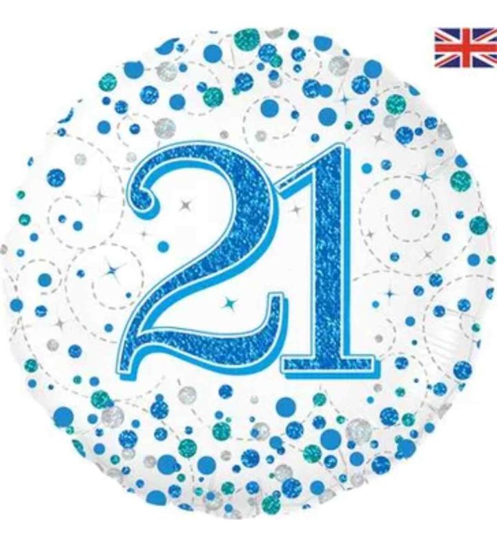 18" Oaktree Sparkling Fizz 21st Birthday White/Blue Round