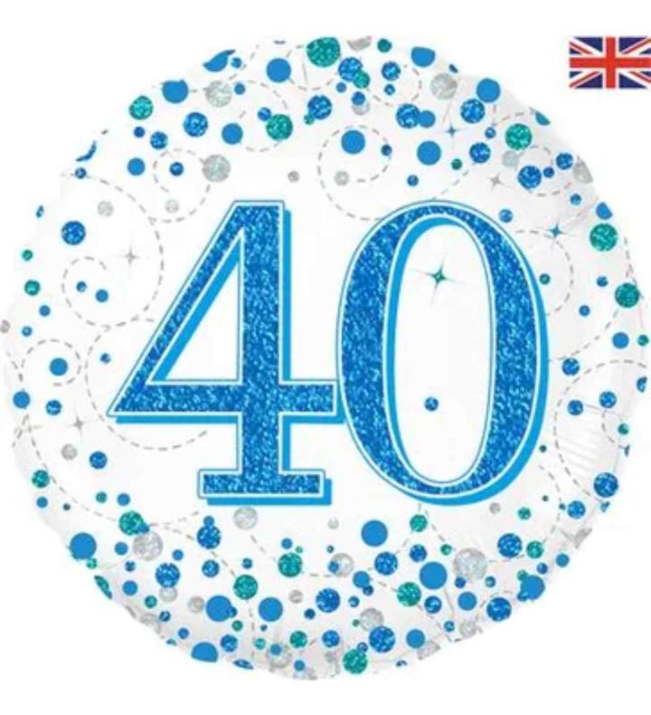 18" Oaktree Sparkling Fizz 40th Birthday White/Blue Round