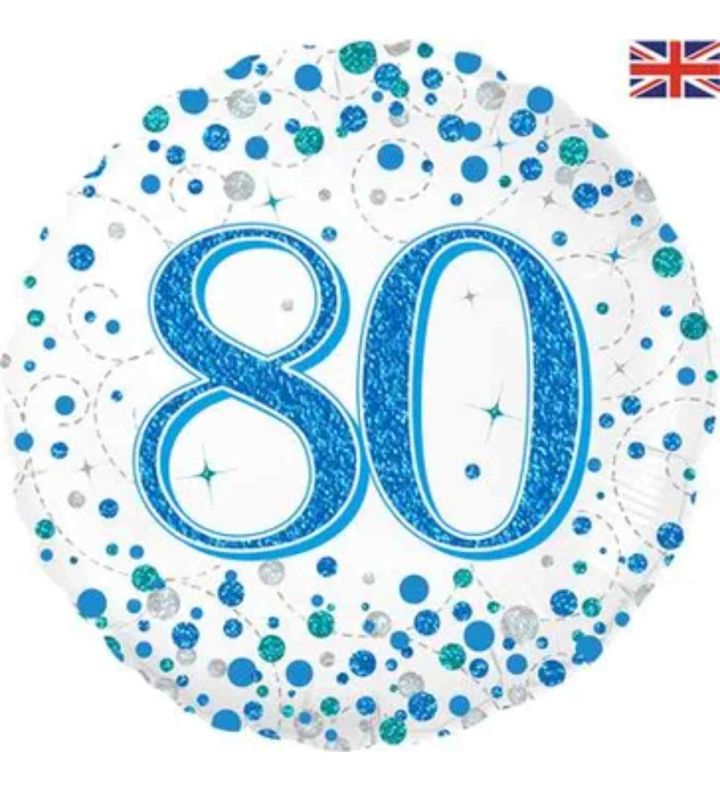 18" Oaktree Sparkling Fizz 80th Birthday White/Blue Round