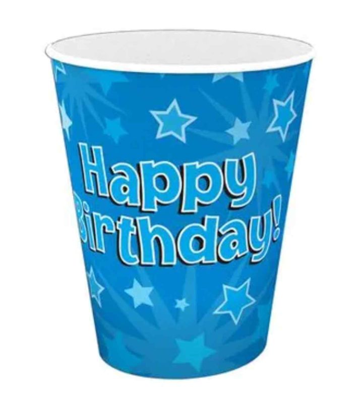 Oaktree Happy Birthday Blue 9oz/266ml Cups 8pcs