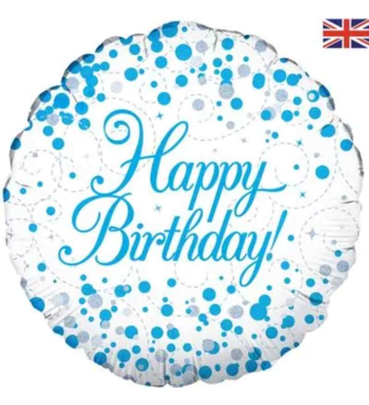 18" Oaktree Sparkling Fizz Birthday White/Blue Round