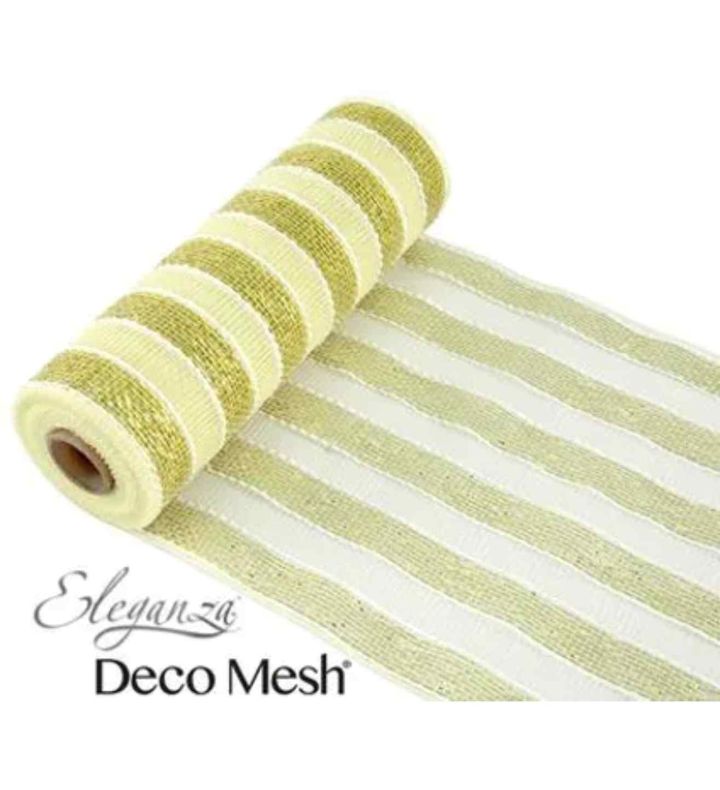 Eleganza Deco Mesh Gold/Ivory Stripe - 25cm x 9.1m