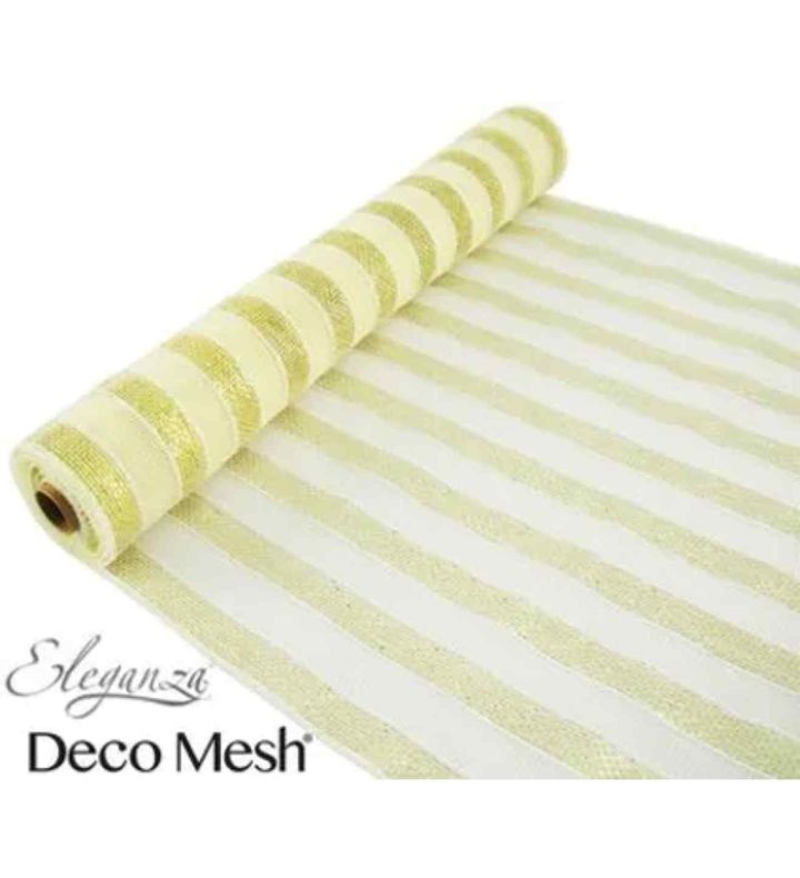 Eleganza Deco Mesh Metallic Stripe Gold/Ivory - 53cm x 9.1m