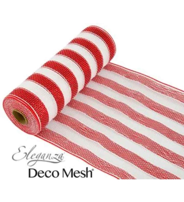 Eleganza Deco Mesh Metallic Stripe Red/White - 25cm x 9.1m