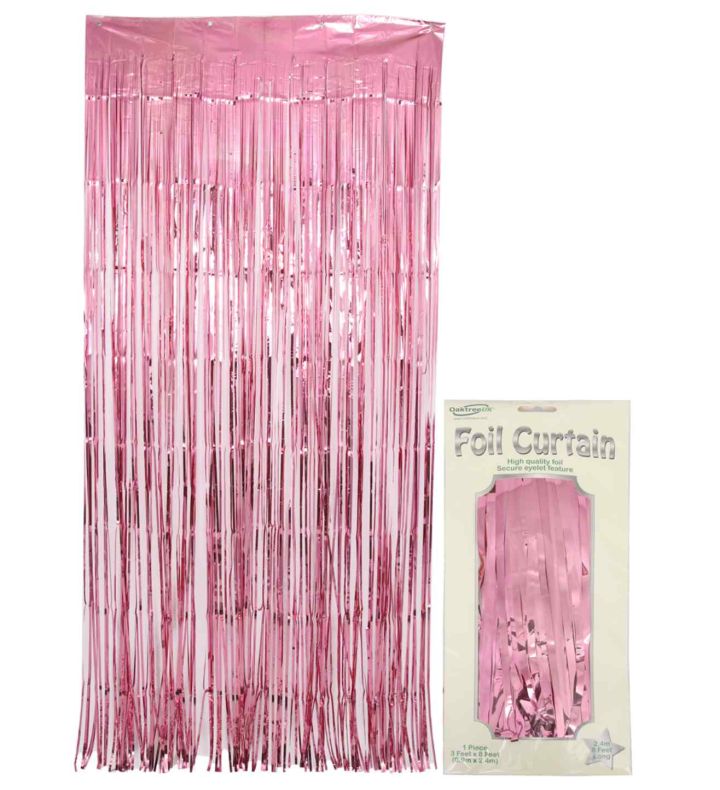 0.9m x 2.40m Oaktree Foil Curtain Metallic Light Pink