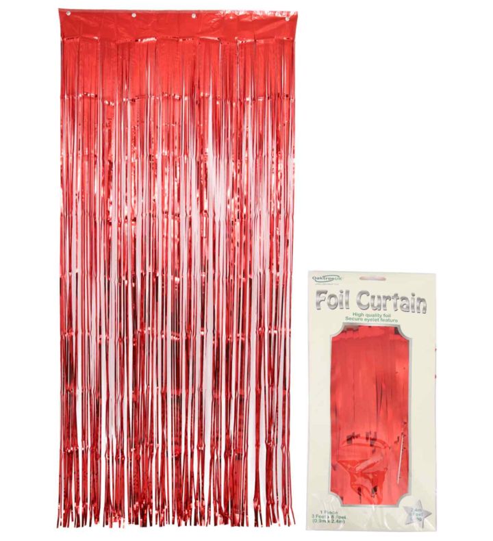 0.9m x 2.40m Oaktree Foil Curtain Metallic Red