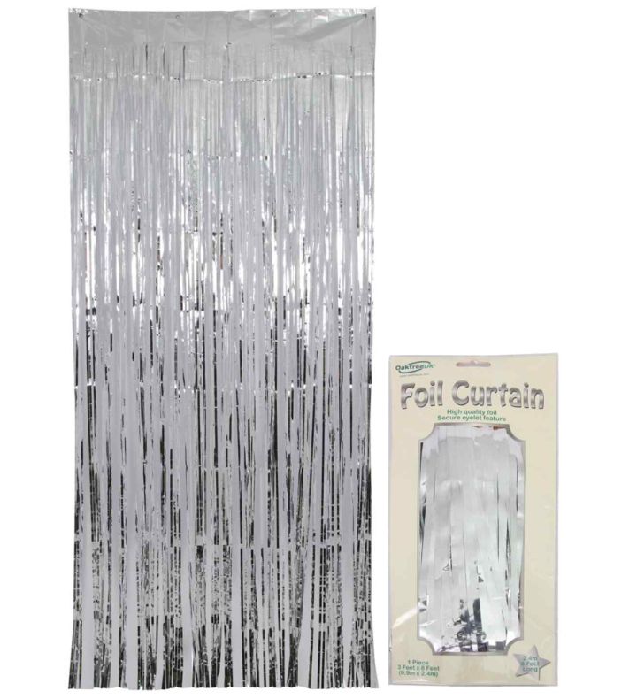 0.9m x 2.40m Oaktree Foil Curtain Metallic Silver