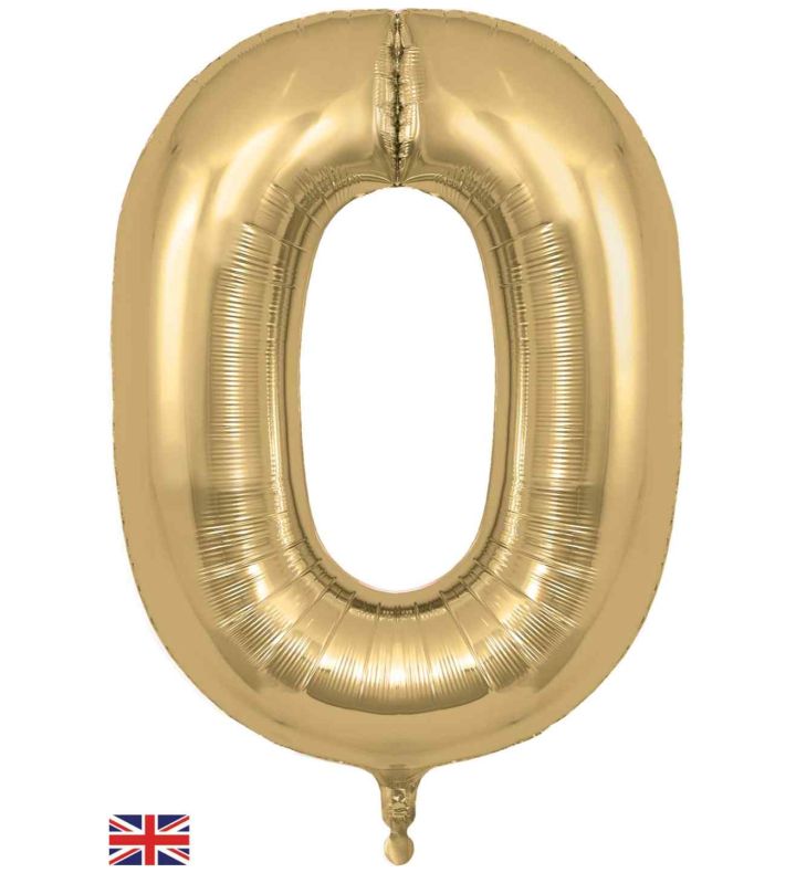 34" Gold Silk Number 0 Oaktree Foil Balloon