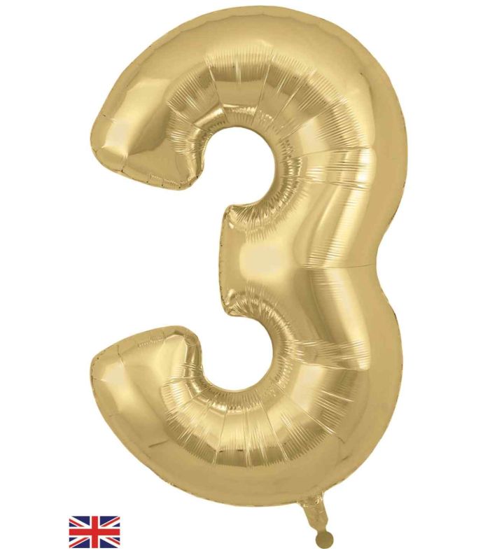 34" Gold Silk Number 3 Oaktree Foil Balloon