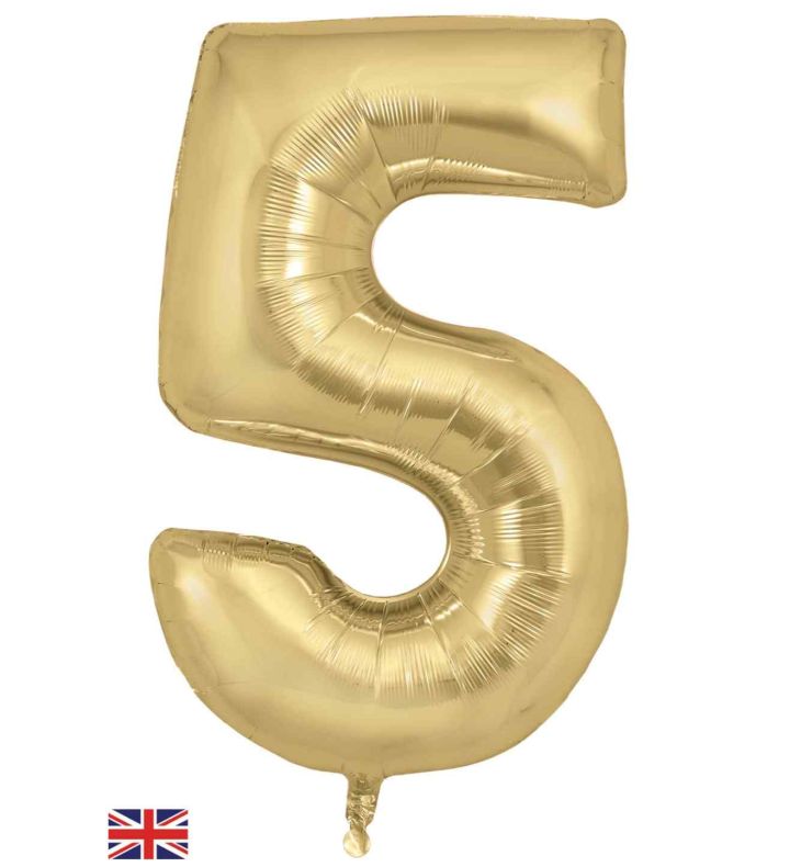 34" Gold Silk Number 5 Oaktree Foil Balloon