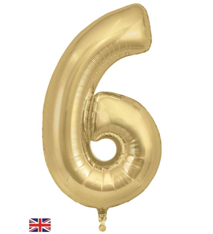 34" Gold Silk Number 6 Oaktree Foil Balloon