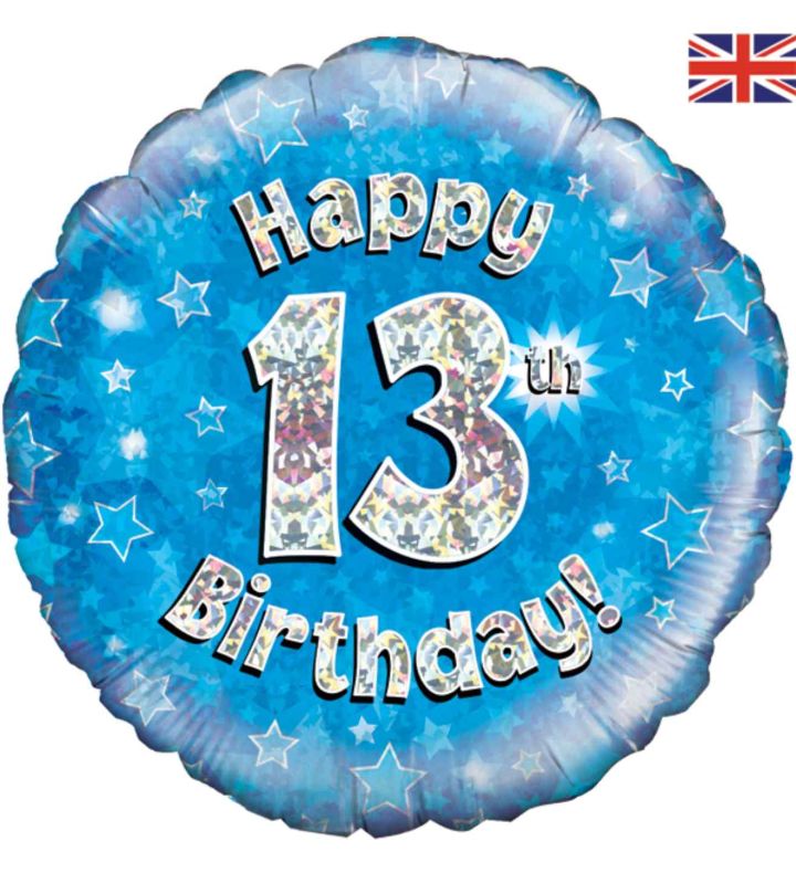 18" Oaktree 13th Birthday Blue Foil Balloon