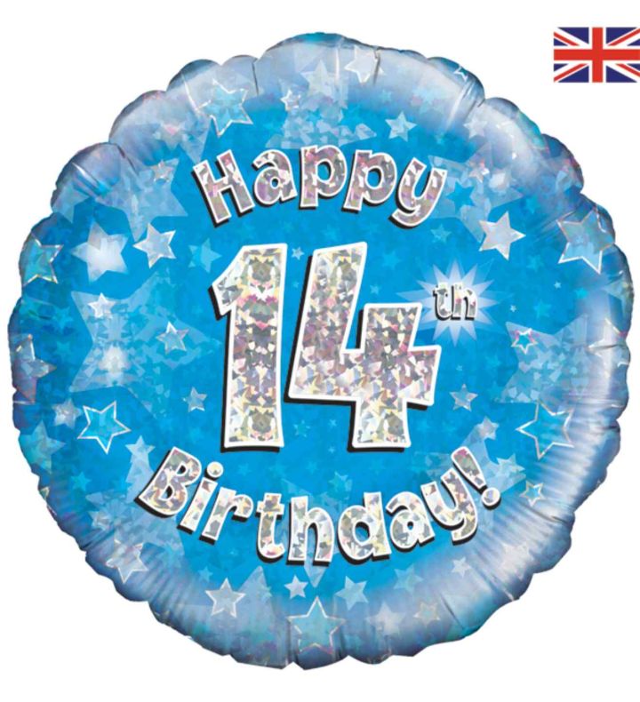 18" Oaktree 14th Birthday Blue Foil Balloon