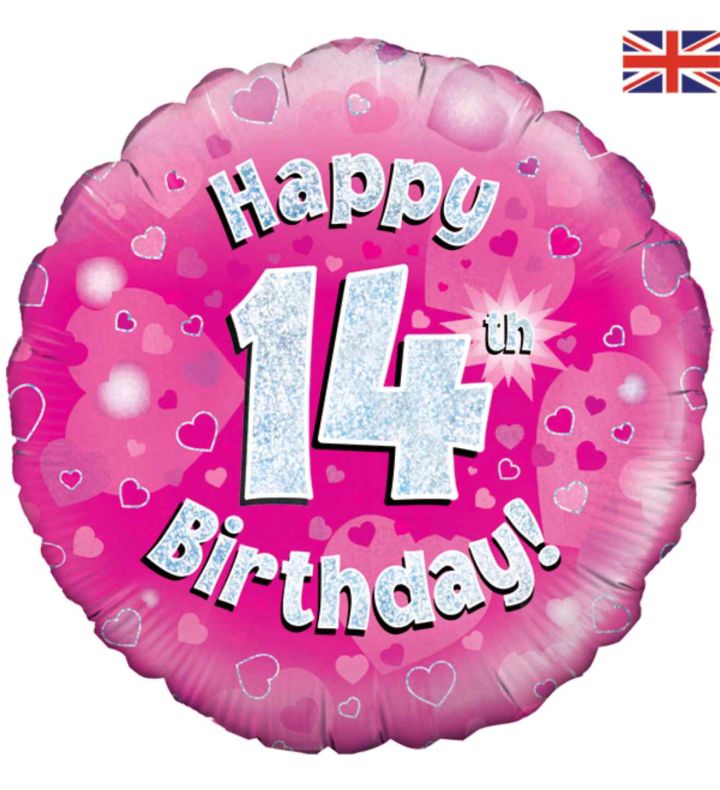 18" Oaktree 14th Birthday Pink Foil Balloon
