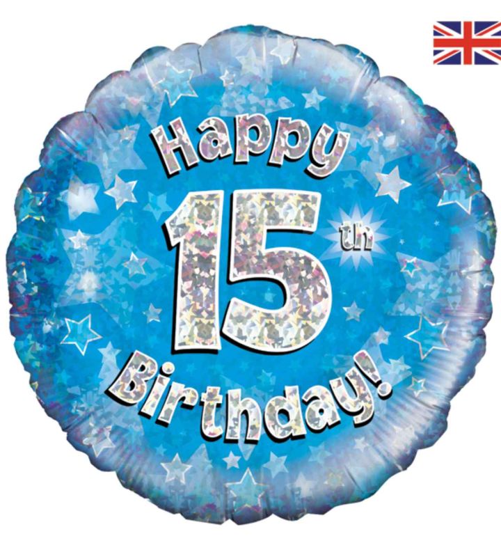 18" Oaktree 15th Birthday Blue Foil Balloon