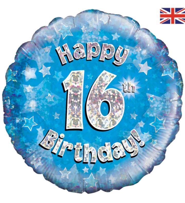 18" Oaktree 16th Birthday Blue Foil Balloon