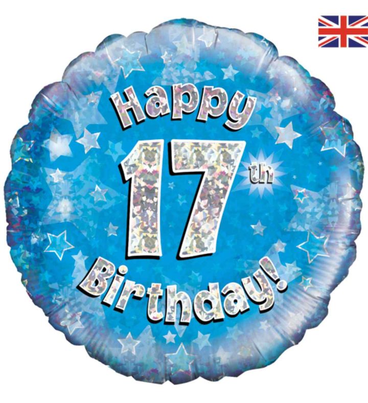 18" Oaktree 17th Birthday Blue Foil Balloon