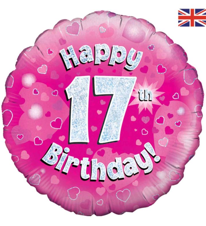 18" Oaktree 17th Birthday Pink Foil Balloon