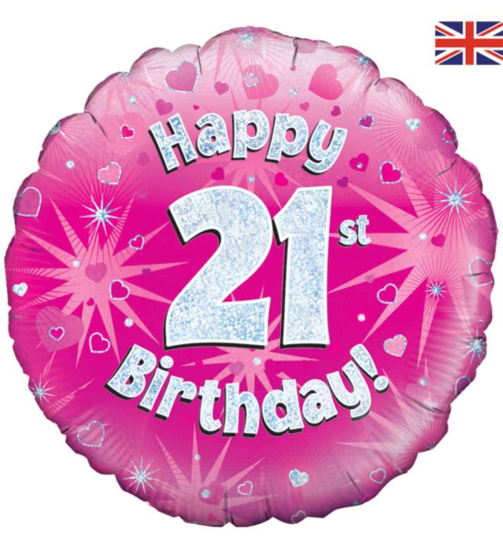 18" Oaktree 21st Birthday Pink Foil Balloon