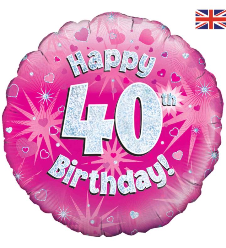 18" Oaktree 40th Birthday Pink Foil Balloon