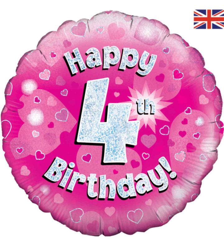 18" Oaktree 4th Birthday Pink Foil Balloon