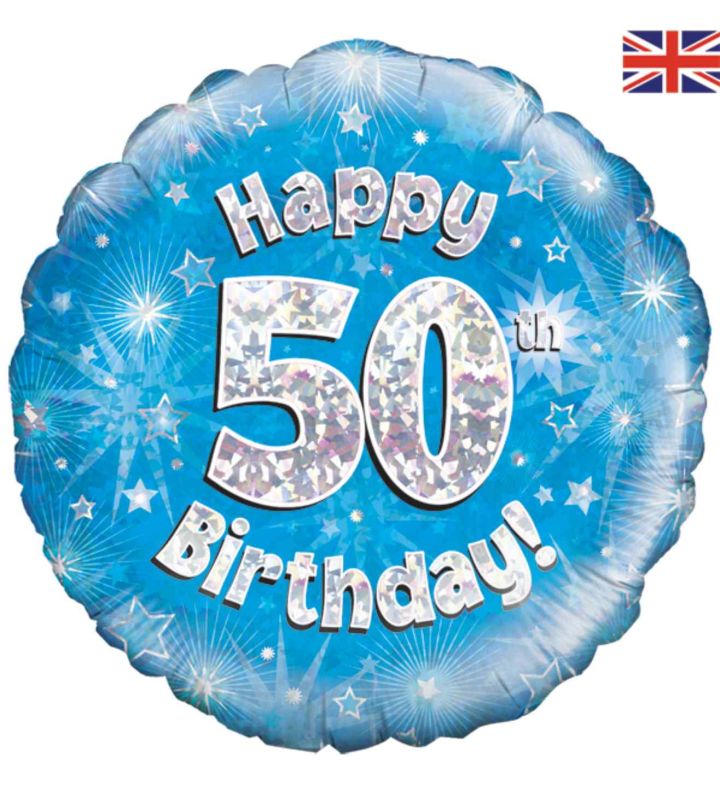 18" Oaktree 50th Birthday Blue Foil Balloon