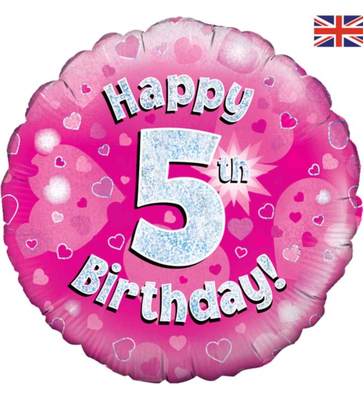 18" Oaktree 5th Birthday Pink Foil Balloon
