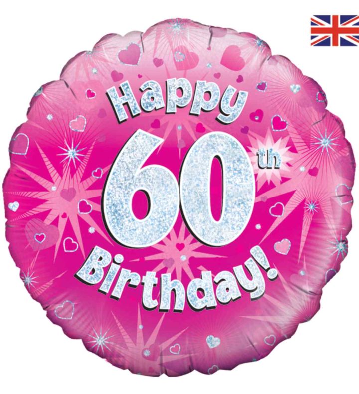 18" Oaktree 60th Birthday Pink Foil Balloon