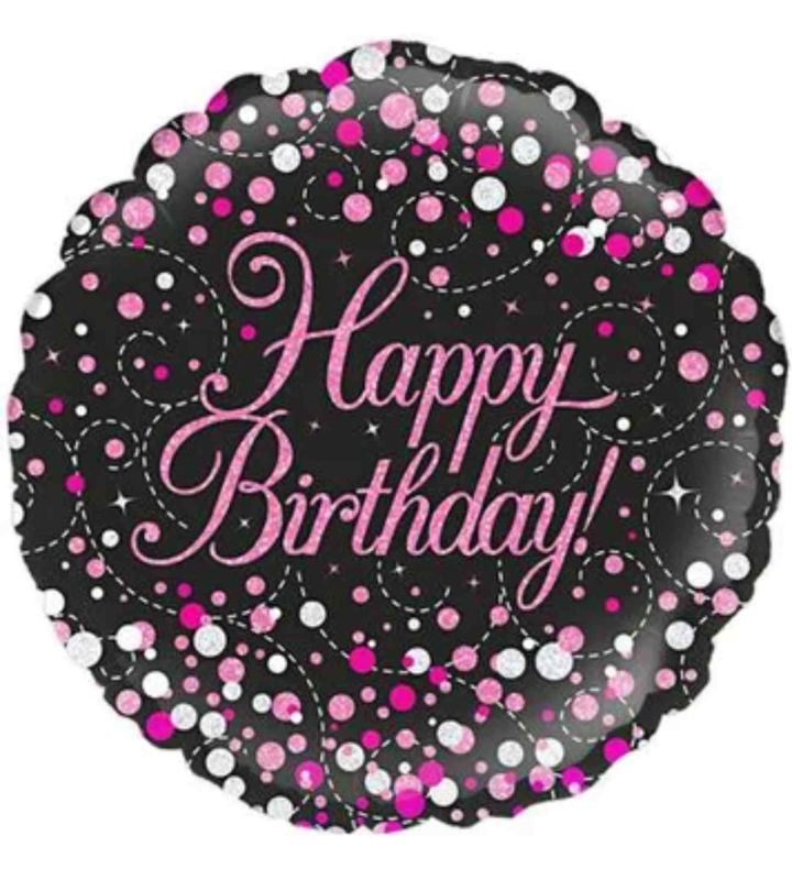 18" Oaktree Sparkling Fizz Birthday Black/Pink Round
