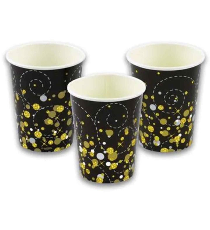 Paper Cups Sparkling Fizz Black and Gold 266ml Oaktree 8ct