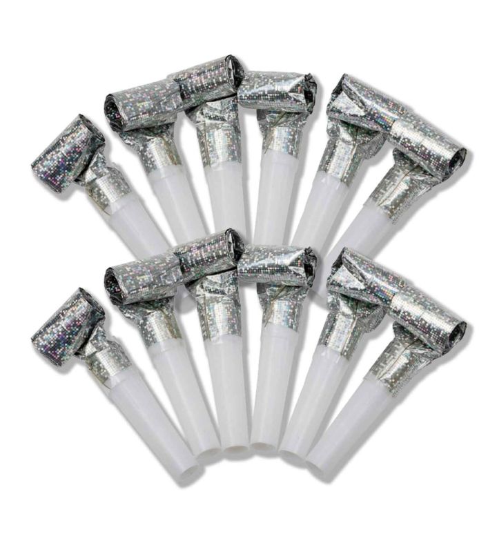 Party Blowers Holographic Silver 10 pack