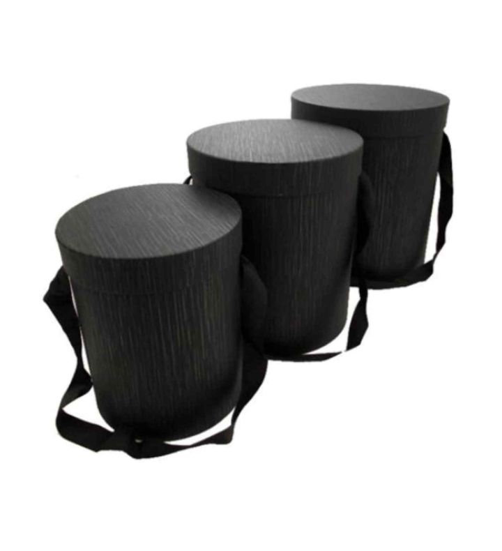 Set of 3 Round Flower Box - Black
