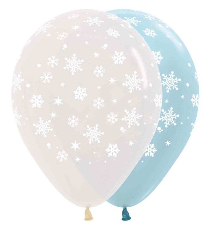 12" Sempertex Assorted Snowflakes Crystal & Satin Latex Balloons 25ct