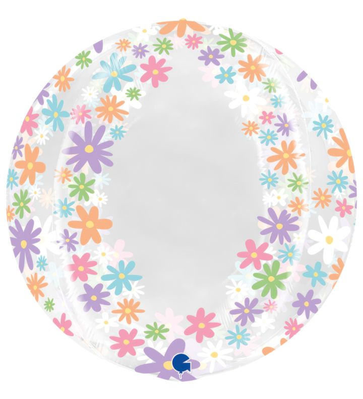 Transparent Globe 19" Colourful Daisies - No Valve