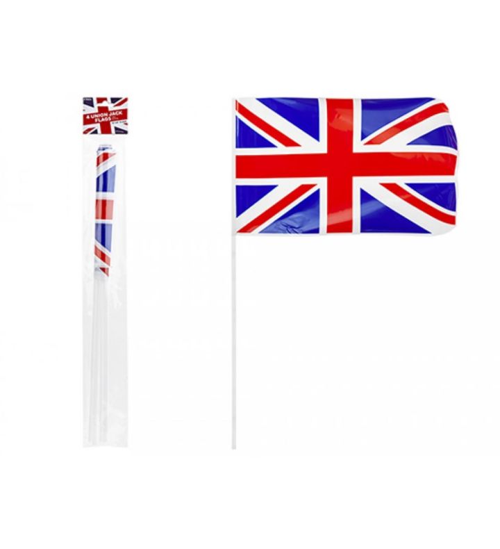 Union Jack Flags on Stick 12" x 8" 4ct