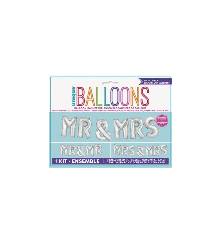 Unique Party Mr & Mrs Silver Foil Balloon Kit